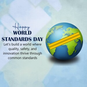 Image depicting Earth with a measuring tool, celebrating World Standards Day.