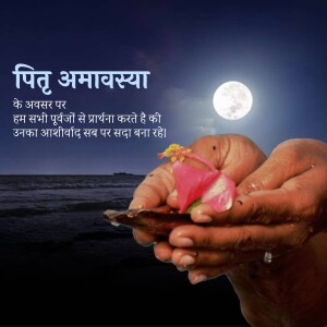 Hands holding a flower offering under the full moon for Pitru Amavasya