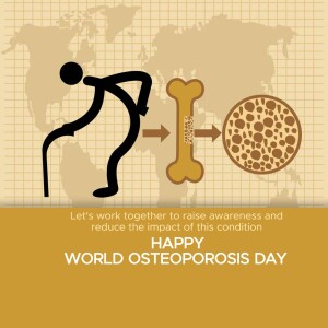 Illustration depicting the impact of osteoporosis on bone density with a message for World Osteoporosis Day.