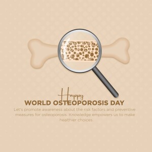 Illustration of a bone with a magnifying glass highlighting its structure, promoting World Osteoporosis Day.
