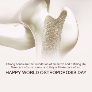 Close-up of a human knee joint with text promoting World Osteoporosis Day