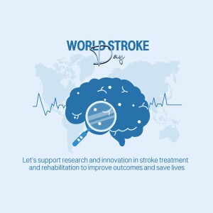 World Stroke Day graphic with brain illustration and medical symbols