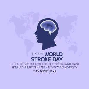 Illustration of a human head in profile with a brain inside, celebrating World Stroke Day.