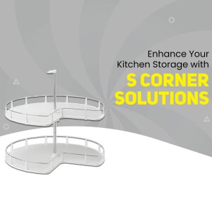White two-tiered S corner shelf for kitchen storage