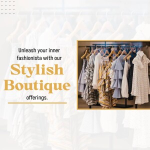 Clothing rack filled with stylish dresses and outfits in a boutique setting.
