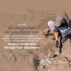 Archaeologist excavating ancient remains on International Archaeology Day