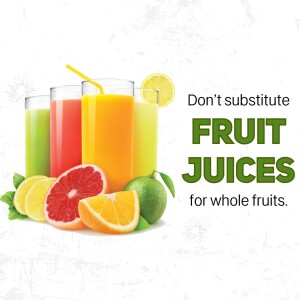 Assortment of colorful fruit juices in glasses with fresh fruits around the glasses.