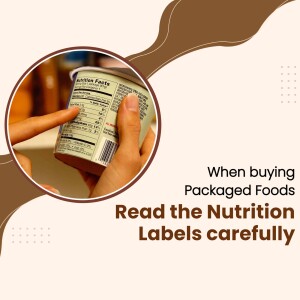 Hand pointing to nutrition label on packaged food