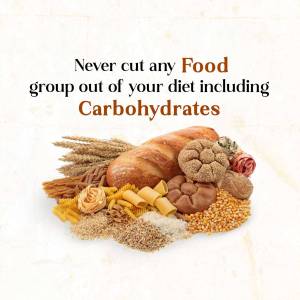 Image of various carbohydrate-rich foods with text promoting a balanced diet.