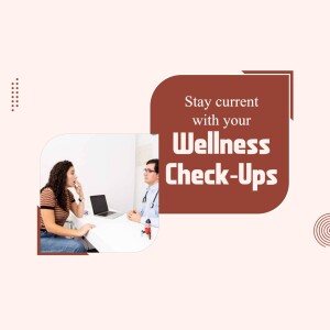 Image of a doctor and patient discussing health, with text promoting wellness check-ups.