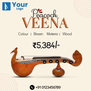 Image of a beautifully crafted Peacock Veena, a traditional Indian musical instrument.