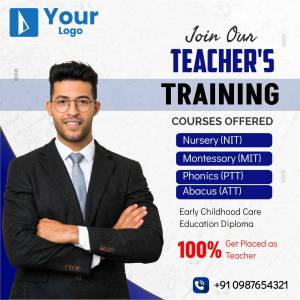 Image promoting teacher training courses with a young professional.