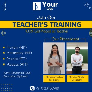 Image promoting a teacher training program with faculty photos and course details.