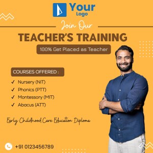 Image promoting a teacher training program with a smiling male instructor.