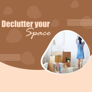 Woman organizing and decluttering a room with boxes and belongings.