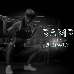 Woman lifting a barbell in a gym with 'Ramp It Up' text overlay.