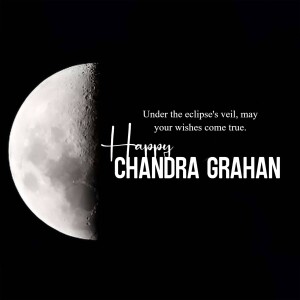 Image of a crescent moon with text wishing 'Happy Chandra Grahan'