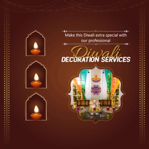 Diwali decoration services advertisement with lit diyas and festive decor