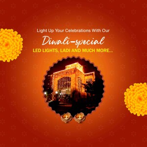Diwali special offer on LED lights, Ladi and more with a festive background.