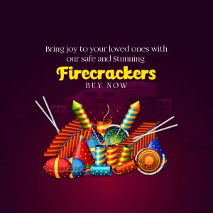 Colorful firecrackers arranged in a festive display with text promoting a sale.