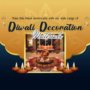 Diwali decoration materials promotion with a festive scene.