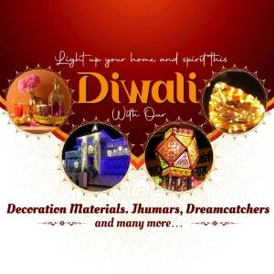 Diwali decorations including lights, lanterns, and home illumination.