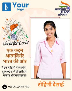 Image of Rohini Desai promoting the Vocal for Local campaign with Indian flag elements.