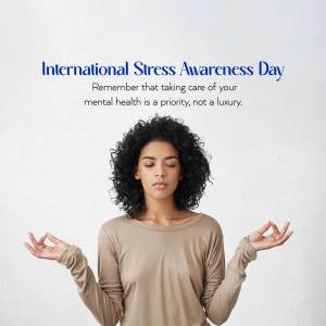 Woman meditating for International Stress Awareness Day