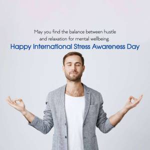 Man meditating with hands in a mudra pose, promoting stress awareness.