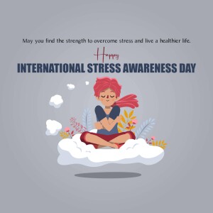 Illustration of a woman meditating on a cloud for International Stress Awareness Day