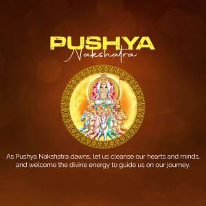 Image depicting Pushya Nakshatra with a deity and text.