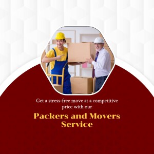Two movers carrying a cardboard box, promoting a stress-free moving service.