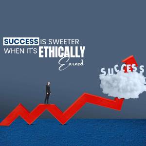 Man climbing a red arrow representing success, with clouds forming the word 'success'.