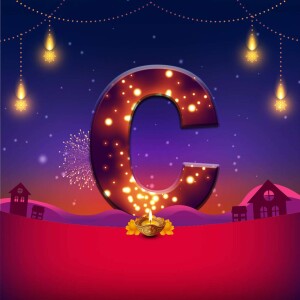 Letter C illuminated with Diwali lights and decorations