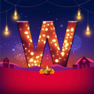 Letter W illuminated with Diwali lights and decorations