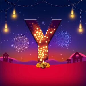 Letter Y illuminated with Diwali lights and fireworks