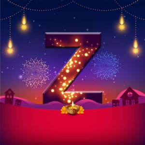 Letter Z with Diwali fireworks and decorations