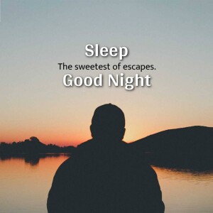 Silhouette of a person watching a sunset with the text 'Sleep, The sweetest of escapes. Good Night'
