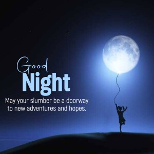 Silhouette of a girl reaching for a moon balloon with the text 'Good Night'