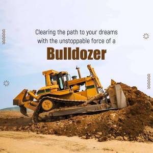 Yellow bulldozer pushing a pile of dirt