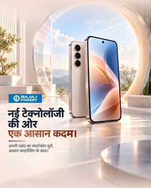 A smartphone advertisement for Bajaj Finserv showcasing easy financing options.