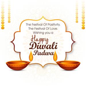 Diwali Padua greeting with lamps and decorative frame