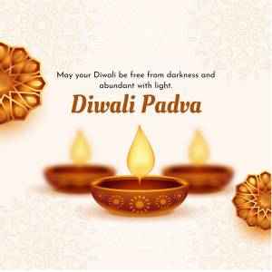 Diwali Padva image with lit diyas and festive text