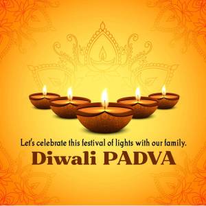 Diwali Padva with lit diyas and festive text