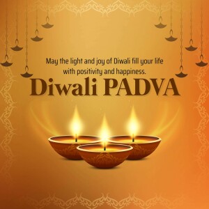 Diwali Padva image with lit lamps and festive decorations