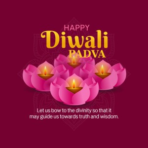 Diwali Padva greeting with lotus flowers and candles