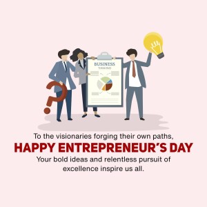 Illustration of business people with a lightbulb and a clipboard celebrating Entrepreneur's Day.