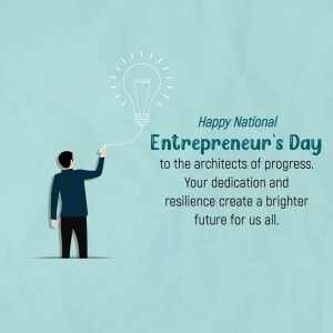 Illustration of a man drawing a lightbulb with the text 'Happy National Entrepreneur's Day'