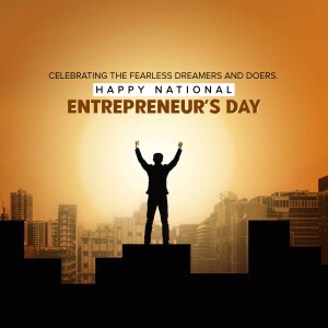 Silhouette of a person with arms raised on a building rooftop celebrating National Entrepreneur's Day.