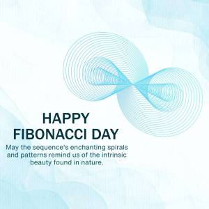 Abstract blue spiral design with text 'Happy Fibonacci Day'